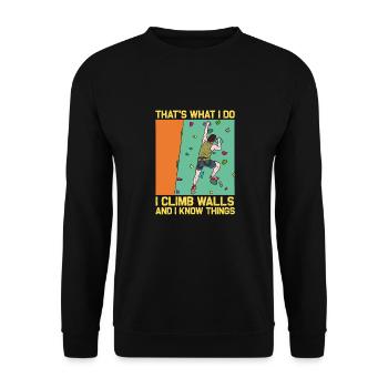 Escalade et connaissance : le dicton d’un grimpeur de mur - Sweat-shirt Unisexe - noir - Devant - Alina (178cm) & Michal (187cm)