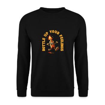 Bottle Up Your Feelings Bottle motif with flames - Unisex Sweatshirt - black - Front - Alina (178cm) & Michal (187cm)