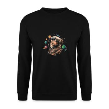 Cat in astronaut suit with planet - Unisex Sweatshirt - black - Front - Alina (178cm) & Michal (187cm)