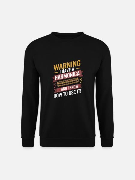 Achtung Ich Habe Eine Mundharmonika Und Weiß Wie - Unisex Pullover - Schwarz