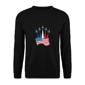 Patriotic US flag with jet aircraft - Unisex Sweatshirt - black - Front - Alina (178cm) & Michal (187cm)