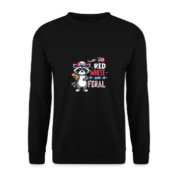 Red White And Feral Waschbär Nationalfeiertag - Unisex Pullover - Schwarz - Vorne - Alina (178cm) & Michal (187cm)