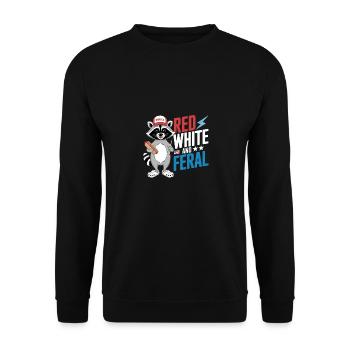 Red White And Feral Waschbär Nationalfeiertag - Unisex Pullover - Schwarz - Vorne - Alina (178cm) & Michal (187cm)