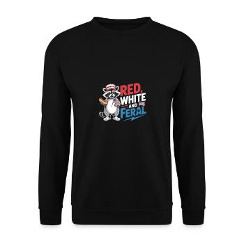 Red White And Feral Waschbär Nationalfeiertag - Unisex Pullover - Schwarz - Vorne - Alina (178cm) & Michal (187cm)