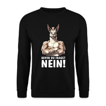 Alpaca Llama Andes South America Before you ask No - Unisex Sweatshirt - black - Front - Alina (178cm) & Michal (187cm)