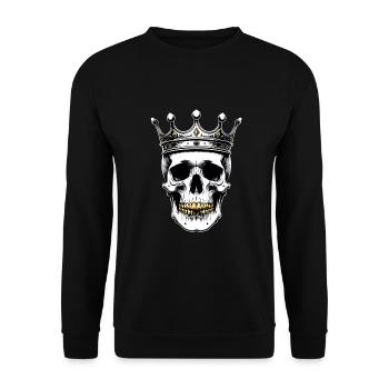 Skull mit Krone Skullkönig - Unisex Pullover - Schwarz - Vorne - Alina (178cm) & Michal (187cm)