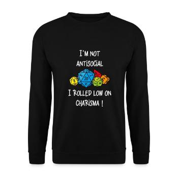 Ich bin nicht asozial, ich habe wenig Charisma! - Unisex Pullover - Schwarz - Vorne - Alina (178cm) & Michal (187cm)