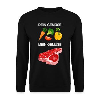 Fleisch, Gemüse Steak, Fleischfresser, grillen - Unisex Pullover - Schwarz - Vorne - Alina (178cm) & Michal (187cm)