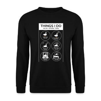 Dinge, die ich in meiner Freizeit tue Entenliebhaber - Unisex Pullover - Schwarz - Vorne - Alina (178cm) & Michal (187cm)
