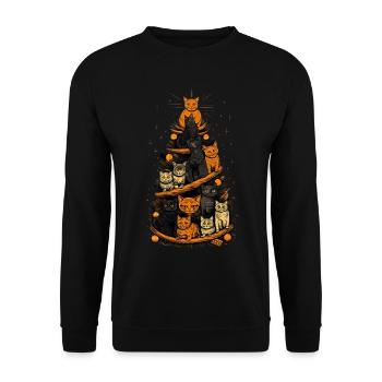Katzen Tannenbaum Weihnachten Christbaum - Unisex Pullover - Schwarz - Vorne - Alina (178cm) & Michal (187cm)