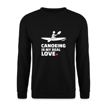 Ich Liebe Kanufahren Für Alle die Kajak und Kanu - Unisex Pullover - Schwarz - Vorne - Alina (178cm) & Michal (187cm)
