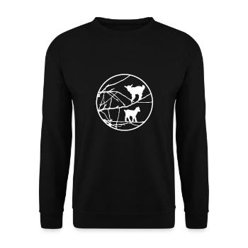 Ziegen im Baum | Goats in a tree - Unisex Pullover - Schwarz - Vorne - Alina (178cm) & Michal (187cm)
