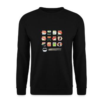 Kawaii Niedlich Glücklich Sushi Japanisch Essen Li - Unisex Pullover - Schwarz - Vorne - Alina (178cm) & Michal (187cm)