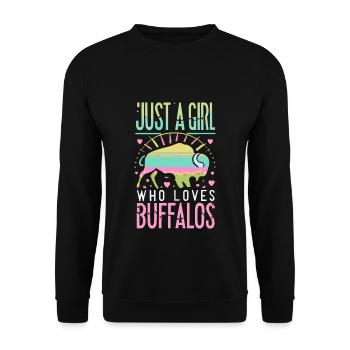 Nur ein Mädchen, das Buffalos liebt Büffel - Unisex Pullover - Schwarz - Vorne - Alina (178cm) & Michal (187cm)