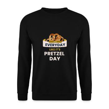 Lebe jeden Tag wie Brezeltag Deutsches Essen - Unisex Pullover - Schwarz - Vorne - Alina (178cm) & Michal (187cm)