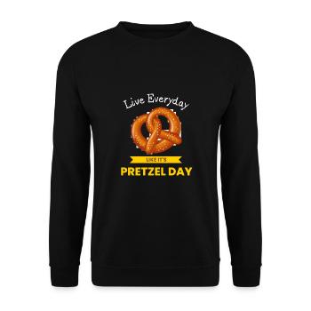 Vivez tous les jours comme si c’était le jour du bretzel Big Bretzel - Sweat-shirt Unisexe - noir - Devant - Alina (178cm) & Michal (187cm)