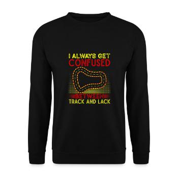 Slotcar Racer Gift Confused Between Track & Lack - Unisex Pullover - Schwarz - Vorne - Alina (178cm) & Michal (187cm)