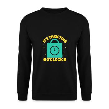 Thrift Shopper It ́s Thrifting O ́Clock Thrift Store - Unisex Sweatshirt - black - Front - Alina (178cm) & Michal (187cm)
