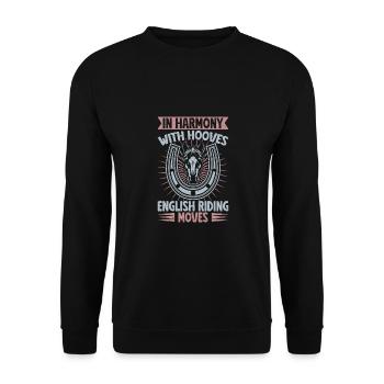 Hobby Horse Rider HOves - Moves English Riding - Unisex Pullover - Schwarz - Vorne - Alina (178cm) & Michal (187cm)