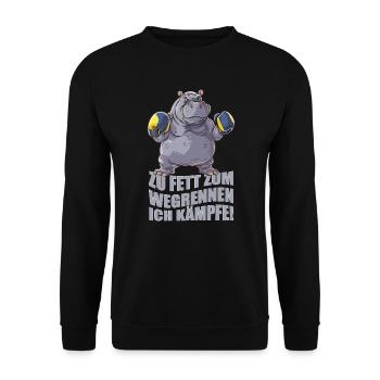 Zu fett zum wegrennen, ich kämpfe! - Unisex Pullover - Schwarz - Vorne - Alina (178cm) & Michal (187cm)