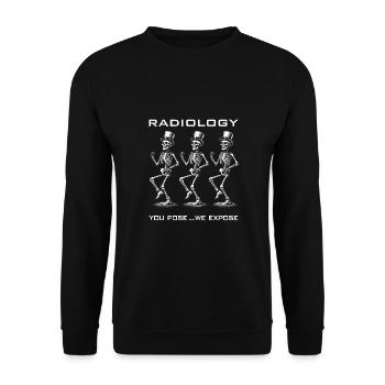 Tanzende Skelette lustiger Radiologen Spruch - Unisex Pullover - Schwarz - Vorne - Alina (178cm) & Michal (187cm)