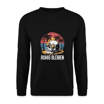 Skull mit Basecap Sonnenbrille am Strand - Unisex Pullover - Schwarz - Vorne - Alina (178cm) & Michal (187cm)