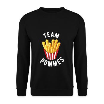 Team Pommes French Fries Crew Pommes Frites Fritte - Unisex Pullover - Schwarz - Vorne - Alina (178cm) & Michal (187cm)