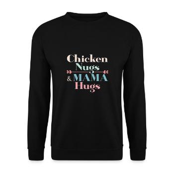 Chicken Nugs & Mama Hugs - Unisex Pullover - Schwarz - Vorne - Alina (178cm) & Michal (187cm)