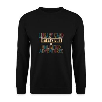 Bibliotheksausweis Mein Pass Zu Unbegrenzten - Unisex Pullover - Schwarz - Vorne - Alina (178cm) & Michal (187cm)