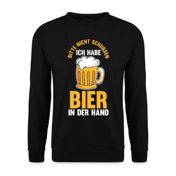 Party Saufspruch Bier - Unisex Pullover - Schwarz - Vorne - Alina (178cm) & Michal (187cm)