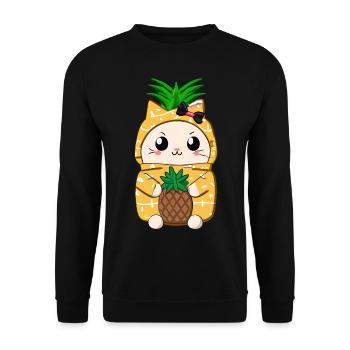 Ananas Katze - Unisex Pullover - Schwarz - Vorne - Alina (178cm) & Michal (187cm)
