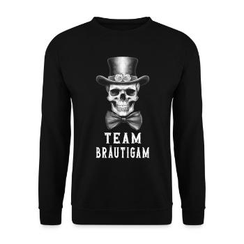 JGA Team Bräutigam Totenkopf Junggesellenabschied - Unisex Pullover - Schwarz - Vorne - Alina (178cm) & Michal (187cm)