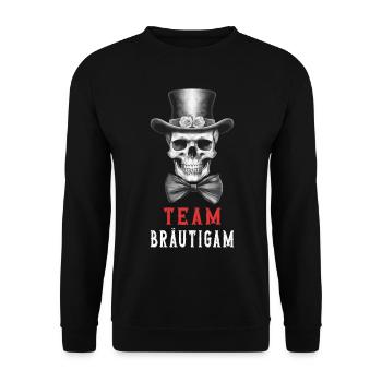 JGA Team Bräutigam Totenkopf Junggesellenabschied - Unisex Pullover - Schwarz - Vorne - Alina (178cm) & Michal (187cm)