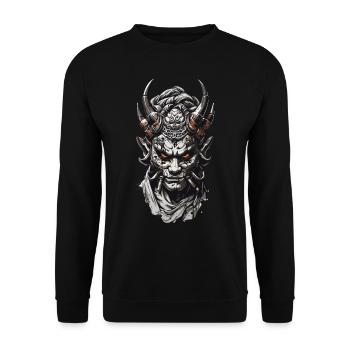 Creepy Japanese Oni Ogre Halloween Design - Unisex Sweatshirt - black - Front - Alina (178cm) & Michal (187cm)