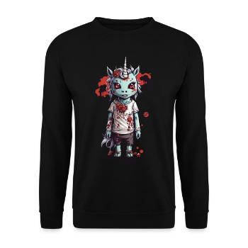 Zombie Einhorn Halloween Horror Design - Unisex Pullover - Schwarz - Vorne - Alina (178cm) & Michal (187cm)