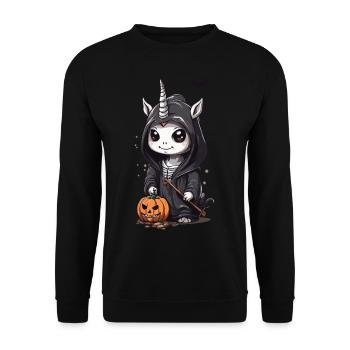 Kawaii Halloween Unicorn Grim Reaper Design - Unisex Sweatshirt - black - Front - Alina (178cm) & Michal (187cm)