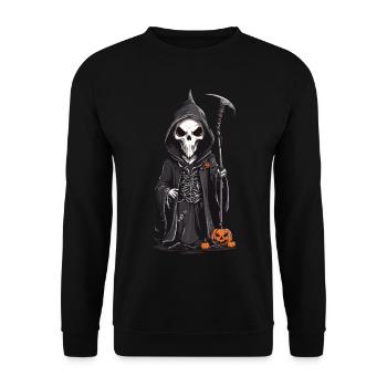 Cartoon Sensenmann lustiges Cartoon Design Magier - Unisex Pullover - Schwarz - Vorne - Alina (178cm) & Michal (187cm)
