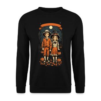 Cute Halloween Kids Trick or Treat Vintage Style - Unisex Sweatshirt - black - Front - Alina (178cm) & Michal (187cm)