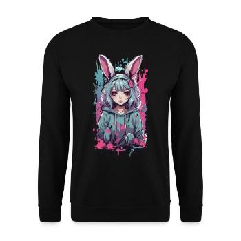 Anime Girl Bunny Kemonomimi Kawaii Gothique Design - Sweat-shirt Unisexe - noir - Devant - Alina (178cm) & Michal (187cm)