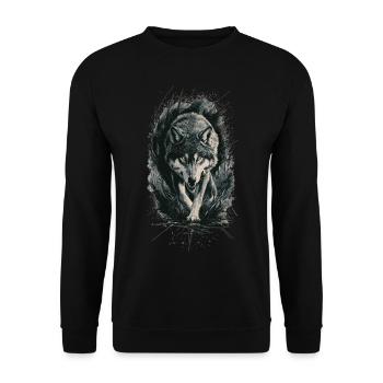 Gefährlicher Wolf – Wildnis & Stärke - Unisex Pullover - Schwarz - Vorne - Alina (178cm) & Michal (187cm)