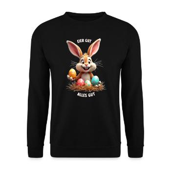 Osterhase lustig Ostern Osterei Sprüche Osterfest - Unisex Pullover - Schwarz - Vorne - Alina (178cm) & Michal (187cm)