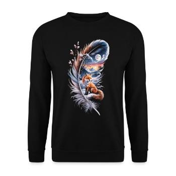 Fox in Winter Feather - Fox at Full Moon - Unisex Sweatshirt - black - Front - Alina (178cm) & Michal (187cm)