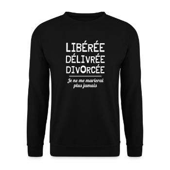 divorcée, libérée, mariage, divorce - Sweat-shirt Unisexe - noir - Devant - Alina (178cm) & Michal (187cm)