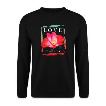 Love matters Mohnblume Herz Liebe Valentinstag - Unisex Pullover - Schwarz - Vorne - Alina (178cm) & Michal (187cm)