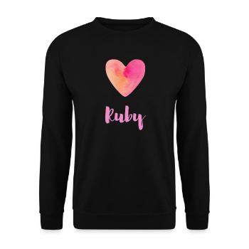 Ruby Rosa Herz Feminines Mädchen Namensshirt - Unisex Pullover - Schwarz - Vorne - Alina (178cm) & Michal (187cm)