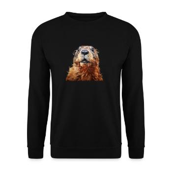 Murmeltier schaut erschreckt - Unisex Pullover - Schwarz - Vorne - Alina (178cm) & Michal (187cm)