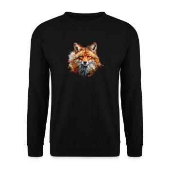 Roter Fuchs Portrait – Wildtier Alpen Motiv - Unisex Pullover - Schwarz - Vorne - Alina (178cm) & Michal (187cm)