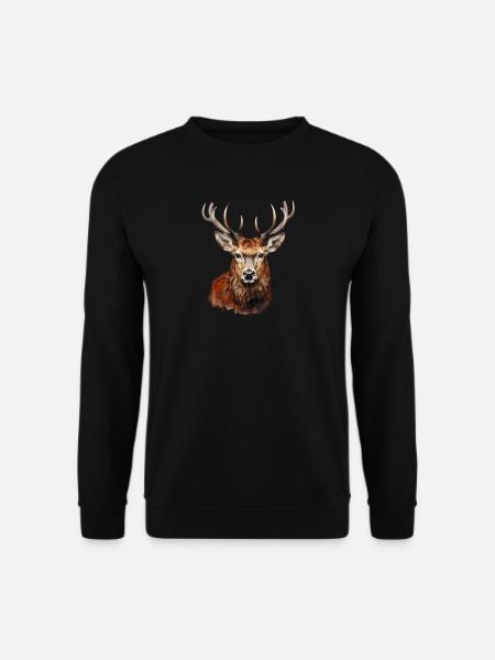 Rothirsch Portrait – Alpen Wildtier Motiv - Unisex Pullover - Schwarz
