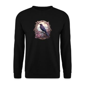 Rabe in einem romantischen ovalen Rahmen - Unisex Pullover - Schwarz - Vorne - Alina (178cm) & Michal (187cm)