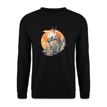 Gartenfreund Ziege auf Bergspitze - Unisex Pullover - Schwarz - Vorne - Alina (178cm) & Michal (187cm)
